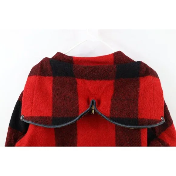 Vtg 50s 60s Streetwear Mens 42 Distressed Wool Mackinaw Hooded Cape Neck Jacket